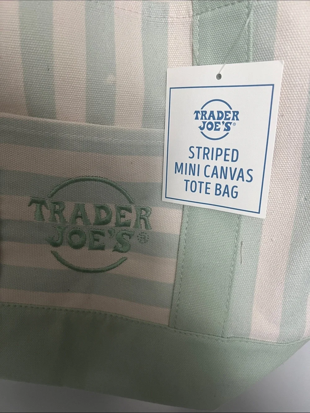 Trader Joe's Mint Green & Light Pink Striped Mini Canvas Tote Bags